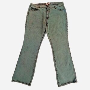 Diane Gilman DG2 teal acid wash stretch denim jeans with a flared leg